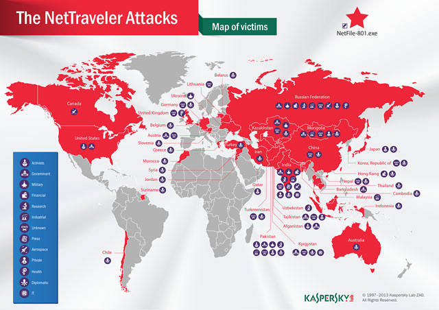 Карта стран — жертв NetTraveler